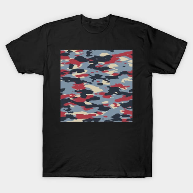 Camouflage Red Blue Print Pattern T-Shirt by SynchroDesign